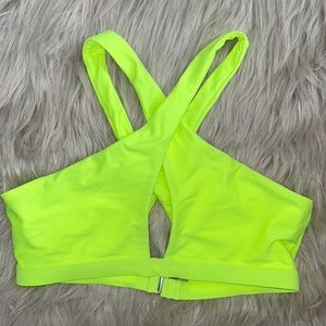 neon yellow criss cross halter bikini top